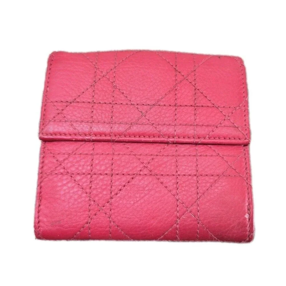 Christian Dior Fuschia Pink Cannage Bifold Wallet Card Holder Coin